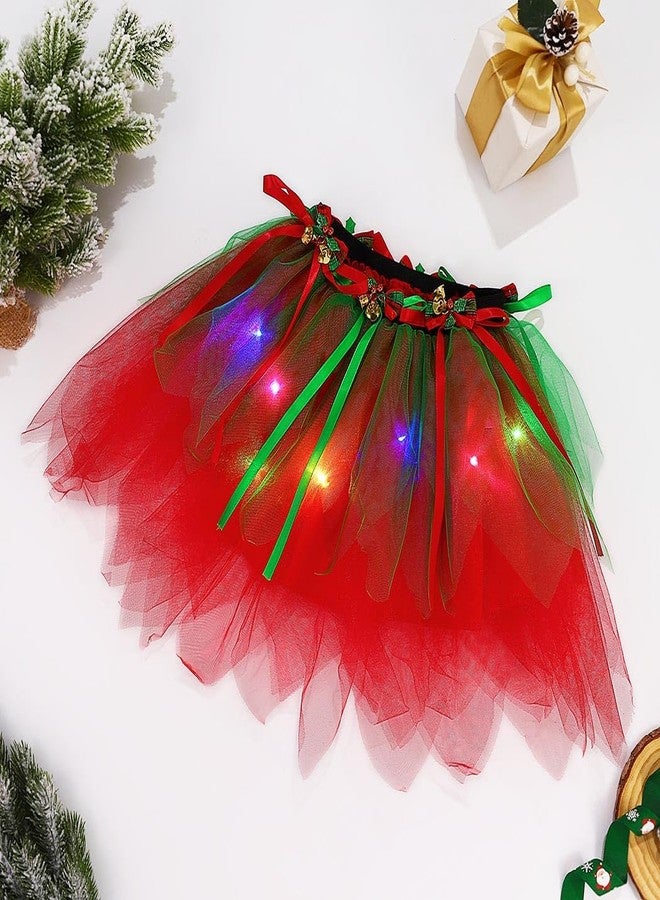 ايفينت تنورة توتو مضيئة لعيد الميلاد من إيرنت، مزينة بفيونكة وأجراس عيد الميلاد، تنورة باليه من التول، زي تنكري لحفلات العطلات، تنورة توتو حمراء - Image 2